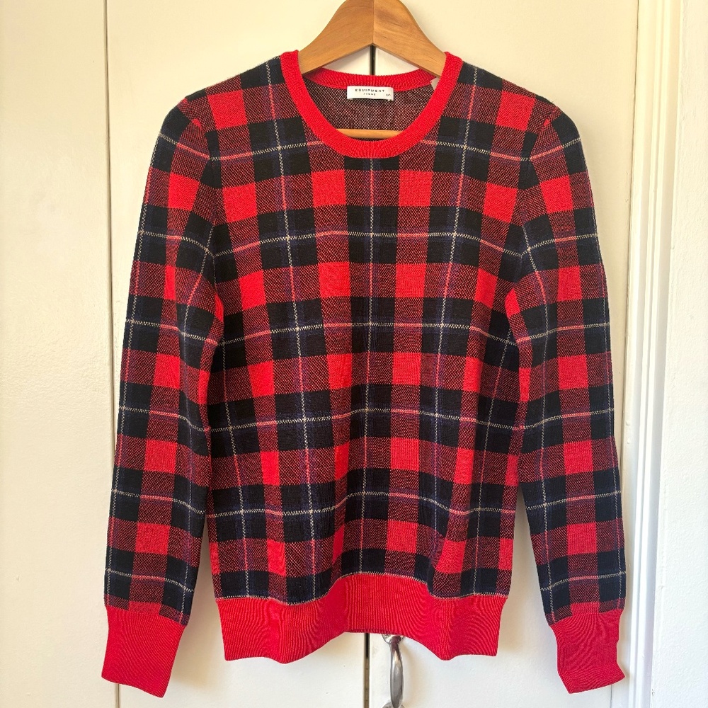 New without tags Equipment wool plaid jacquard tartan holiday crew neck sweater - Picture 2 of 7